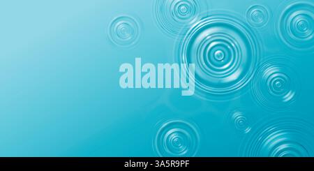 Water drop ripple effect on blue surface. Vector realistic illustration of liquid texture circle waves top view, aqua splash motion on transparent background, rain droplet, pool or spa cosmetics ad Stock Vector