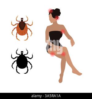 Where ticks bite humans. Mites biting. Stock Vector