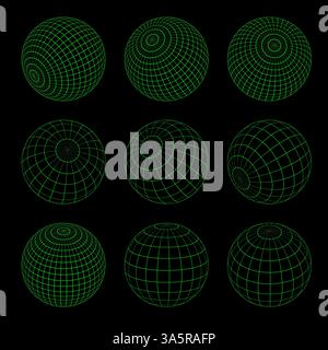 Wireframe 3D shapes isolated on black Stock Vector