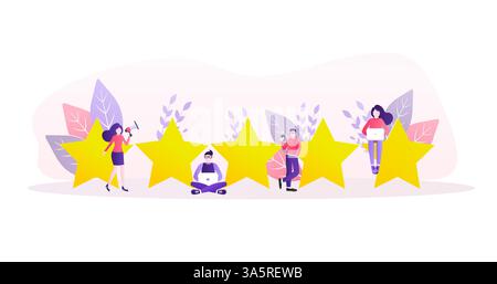 Flat illustration with golden rating people. Rating people in flat style on white background. Vector illustration. Stock Vector