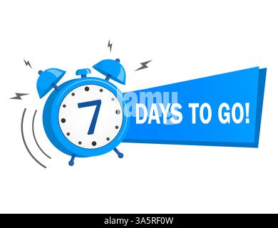 Seven days to go. Flat icon. Vector typographic design. Vector ...