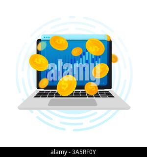Financial trading banner in flat style. Investment trading in the stock market. Investment graph using funding business on laptop. Vector illustration Stock Vector