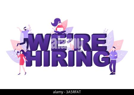 Person shouting in megaphone. We are hiring word. Vector illustration concept for any purposes. Stock Vector