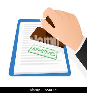 Flat icon with approved stamp hand for paper design. Business concept. Vector illustration. Stock Vector