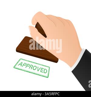 Flat icon with approved stamp hand for paper design. Business concept. Vector illustration. Stock Vector