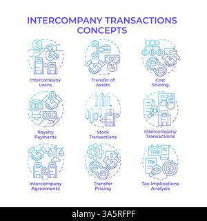 Intercompany transactions blue gradient concept icons Stock Vector