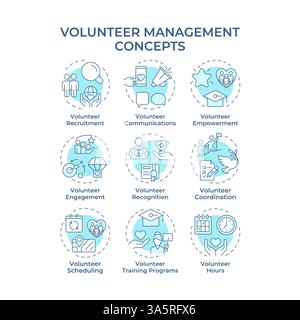 Volunteer management soft blue concept icons Stock Vector