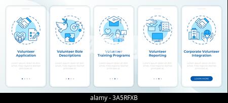 Volunteer program control blue onboarding mobile app screen Stock Vector