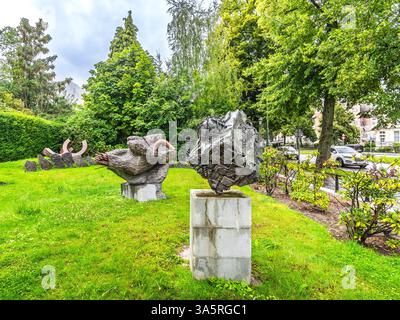 Cast bronze sculptures in garden next to the Villa Empain, Avenue Franklin Roosevelt, Brussels, Belgium. Stock Photo