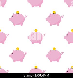 Saving money pattern icon. Piggy bank and hand with dollars. Cartoon image with saving money. Line vector Stock Vector