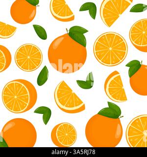 Oranges falling from different angles. Orange citrus background. Flying Orange with green leaf on transparent background. Focused and blurry fruits Stock Vector
