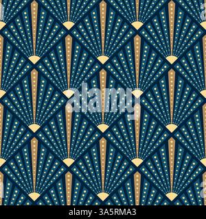 Art deco pattern with symmetrical shapes and dots. Vector illustration of retro art deco design seamless background. Art nouveau print for wallpaper o Stock Vector