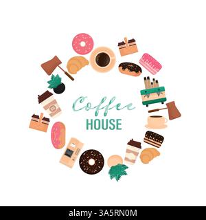 Flat black pattern on white backdrop. Black line icon. Kid graphic. Coffee shop tools, great design for any purposes. Cooking food. Flat vector. Stock Vector