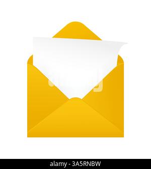 Envelope with paper in realistic style on white background. Vector illustration mock up. Isolated white background. Stock Vector
