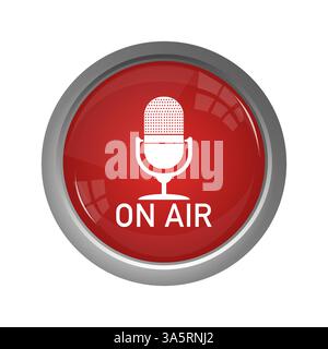 3d on air button for banner design. Red on air button with light background. Internet button on white background. Vector illustration. Stock Vector