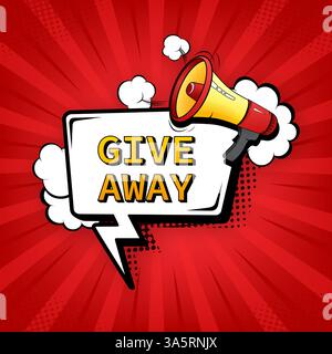 Giveaway megaphone for promo design. Pop style illustration. Giveaway winner announcement social media post template Stock Vector