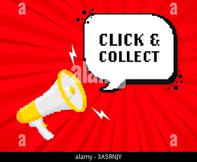 Click and collect megaphone in pixel style. Web banner. Vector illustration Stock Vector