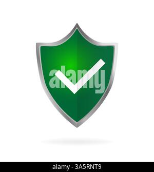Modern flat icon with green approved shield. Isometric vector. Shield icon vector. Data secure. Stock Vector