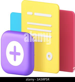 Contract agreement legal official document information add 3d icon realistic vector illustration. Employee cooperation partnership list business appli Stock Vector
