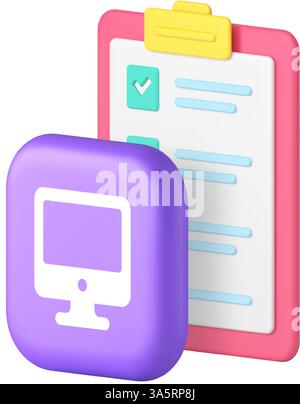 To do list planning efficiency and productivity computer application 3d icon realistic vector illustration. Important business meeting agenda reminder Stock Vector