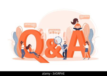Frequently asked questions page template. Vector web banner. Customer service. Flat isometric vector illustration. Customer support. Abstract Stock Vector