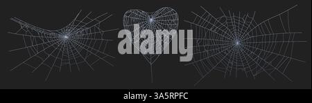 Spooky halloween old cobweb with various sizes and shapes. Old spider web set flat vector illustration. Stock Vector