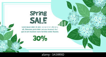 Garden hydrangea banner, seasonal sale for flower stores and plant nurseries. . Vector illustration Stock Vector