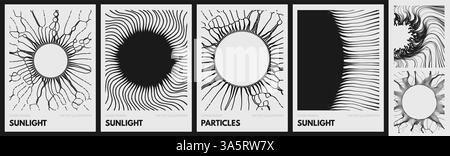 Fine particles or curved radial lines radiate from the centre. Dynamic composition. Sun. Solar or stellar radiation. A pattern of sun rays. An illustr Stock Vector