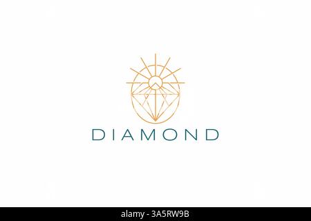 Diamond Logo with Sunrise Abstract Illustration Sign Symbol Jewelry Fashion Business Stock Vector