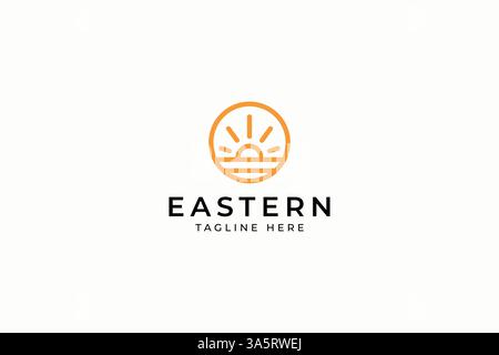 Gold Sun Sunset Logo Beach Ocean Eastern View Concept Stock Vector