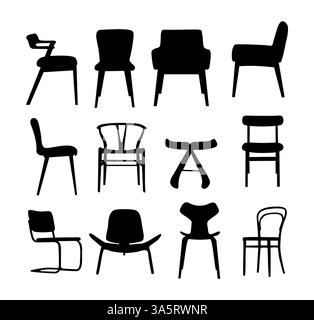 Silhouettes Set of chairs with different designs Stock Vector