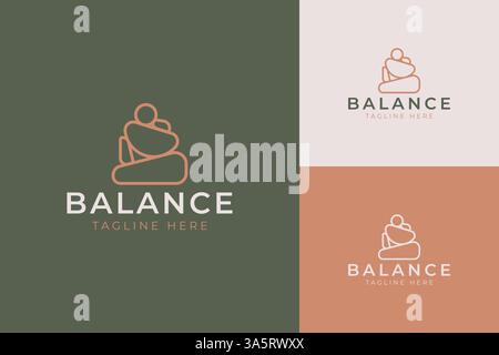 Linear Abstract Balanced Logo Zen Stone Meditation Wellness Buddhism Spiritual Stock Vector