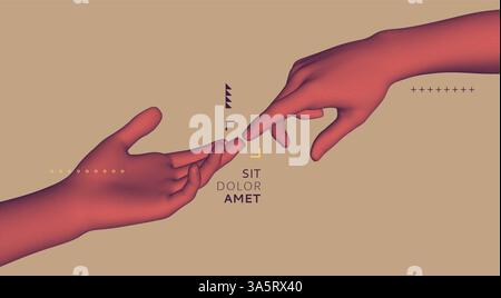 Hands reaching towards each other. Concept of human relation, togetherness or  partnership. 3D vector illustration. Design for banner, flyer, poster, Stock Vector
