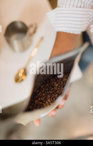 Coffee beans in a bag Stock Photo