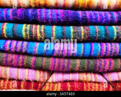 Yak wool blankets displayed at a shop in the Thamel neighborhood in Kathmandu, Nepal Stock Photo