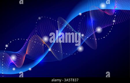 Abstract glowing wave lines on dark blue background. Dynamic wave pattern. Modern flowing wavy lines. Futuristic technology concept. Suit for banner, Stock Vector