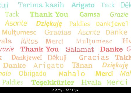 Thank you languages seamless pattern. Thank you phrase colorful international design. Stock Vector