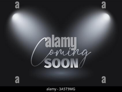 Coming soon background design with lettering under spotlights Stock Vector