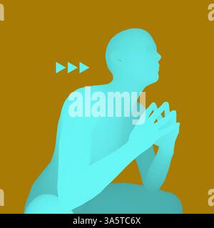 Man in a Thinker Pose. 3D Model of Man. Business, Science, Psychology or Philosophy Vector Illustration. Stock Vector