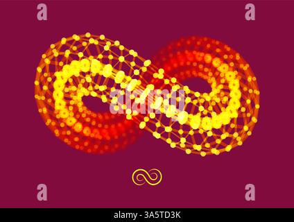 Infinity symbol. 3D design element, emblem, icon. Connection structure. Geometric shape for design. Lattice geometric element. Molecular grid. Stock Vector
