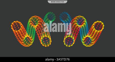 Spiral. 3d vector wireframe object. Illustration with connected lines and dots. Abstract grid design. Connection structure. Technology style. Stock Vector
