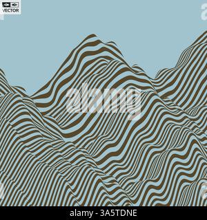Landscape background. Terrain. Pattern with optical illusion. 3D Vector illustration. Stock Vector