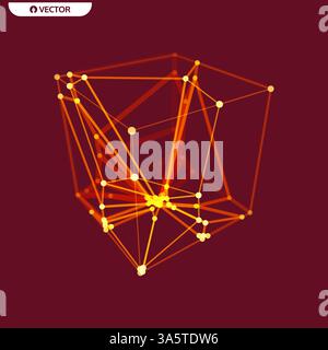 Cube. Connection structure. 3D grid design. Molecular lattice. Stock Vector