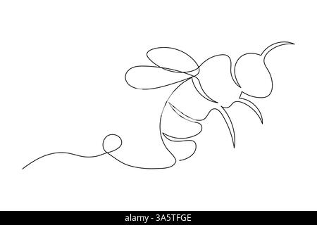 Bee fliying are beautiful and single line art and isolated  minimalist outline vector icon Stock Vector