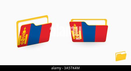 Mongolia flag on two type of folder icon. Vector illustration. Stock Vector