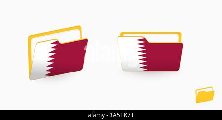 Qatar flag on two type of folder icon. Vector illustration. Stock Vector
