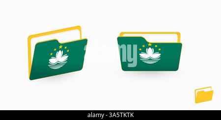 Macau flag on two type of folder icon. Vector illustration. Stock Vector