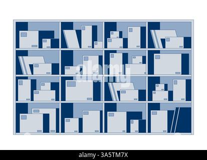 Storage shelves with boxes and documents 2D cartoon object Stock Vector