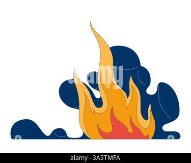 Fire flames with smoke rising 2D cartoon object Stock Vector