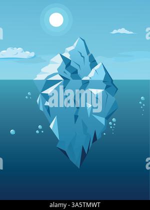 Blue Iceberg illustration, sea ice berg, underwater ice, abstract ice floe, glacier vector picture. Stock Vector